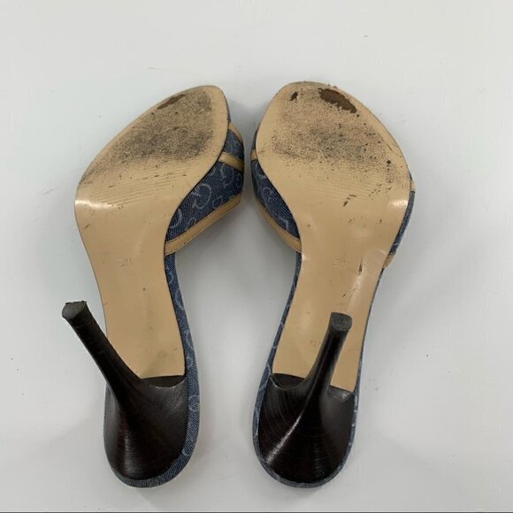 Guess promise heels 5.5 denim blue Jean rhinestone slip on slides Y2k vintage - Picture 7 of 13